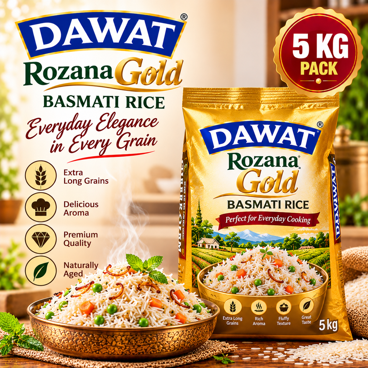Dawat Rozana Gold Basmati Rice 5 kg