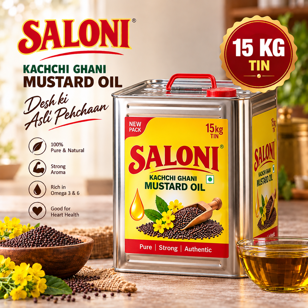 SALONI MUSTARD OIL 15L TIN