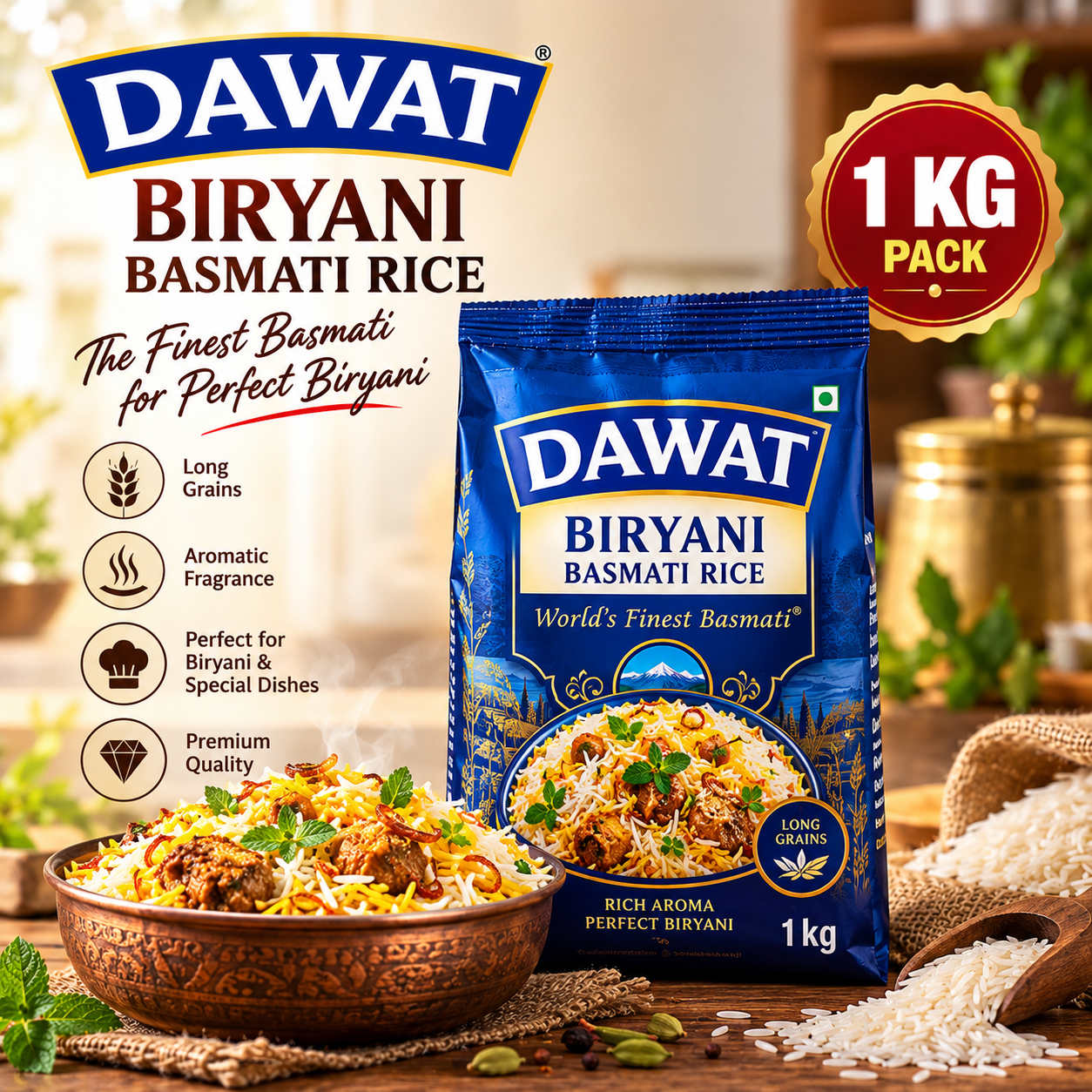 Dawat Biryani Basmati Rice 1kg